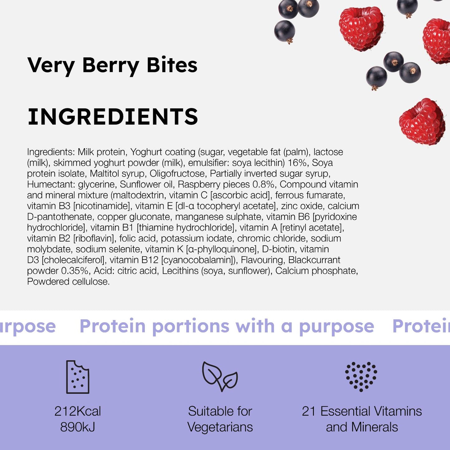 PortionIQ high-protein very berry yoghurt bites full ingredients list