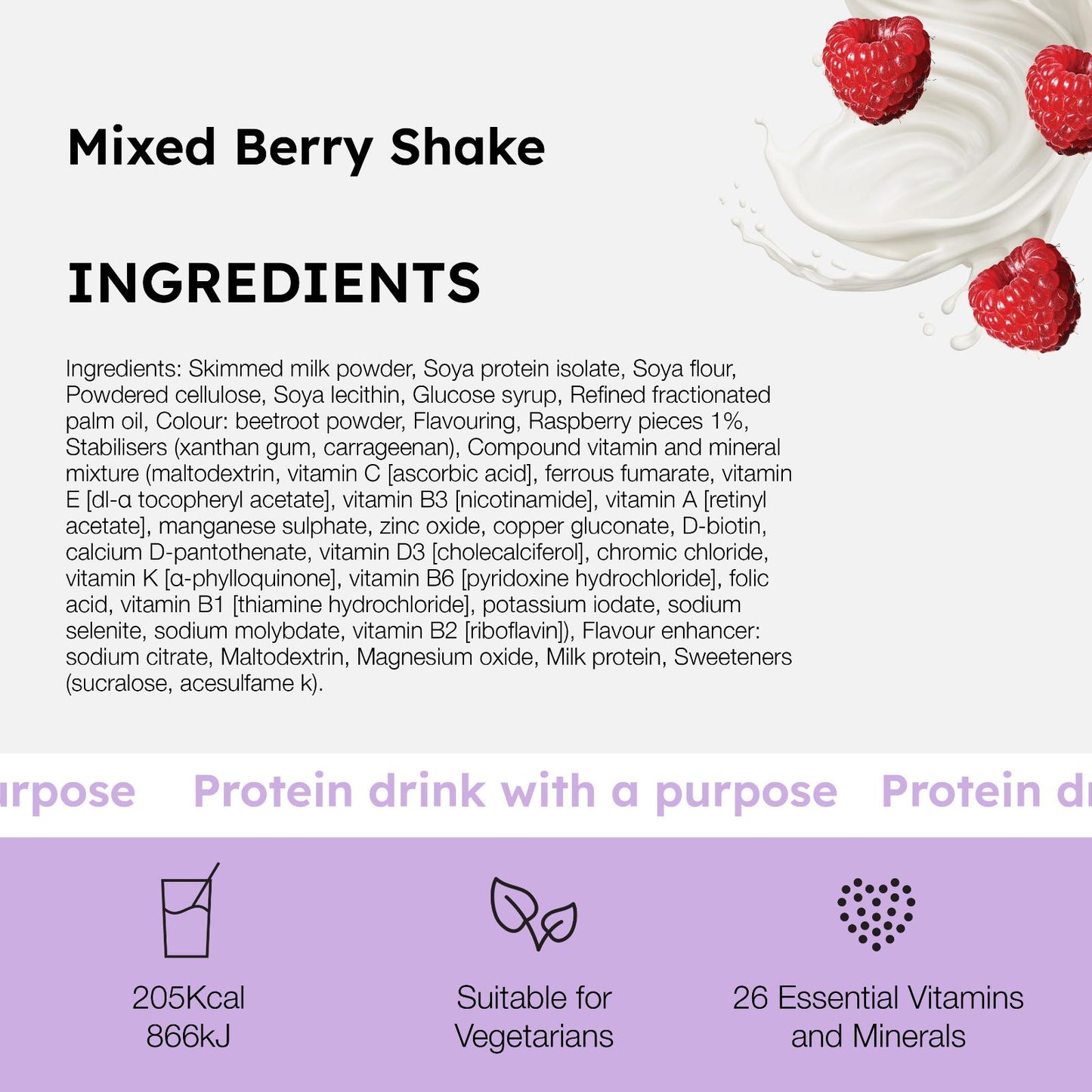PortionIQ high-protein mixed berry shake full ingredients list