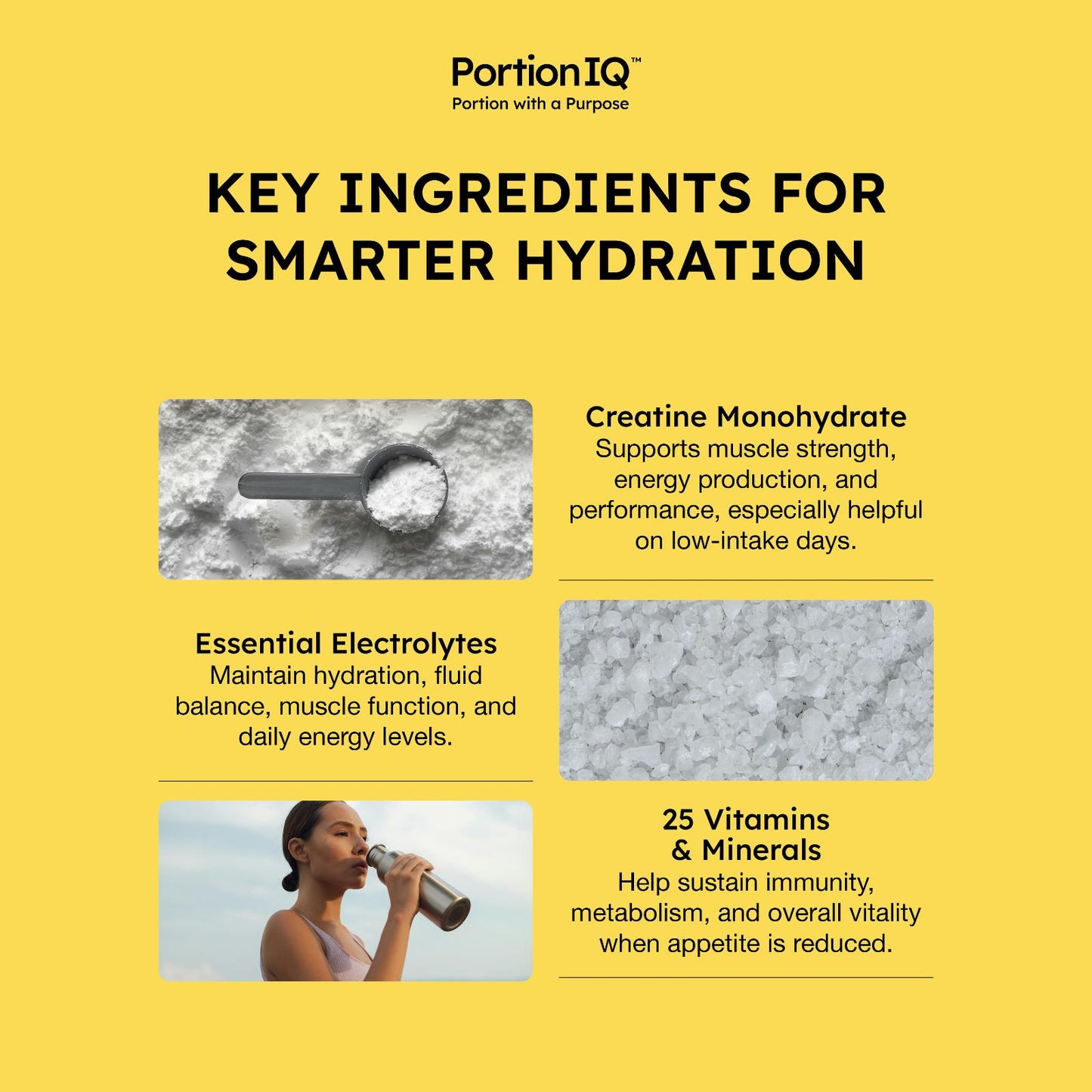 PortionIQ lemon electrolytes drink powder key ingredients and benefits
